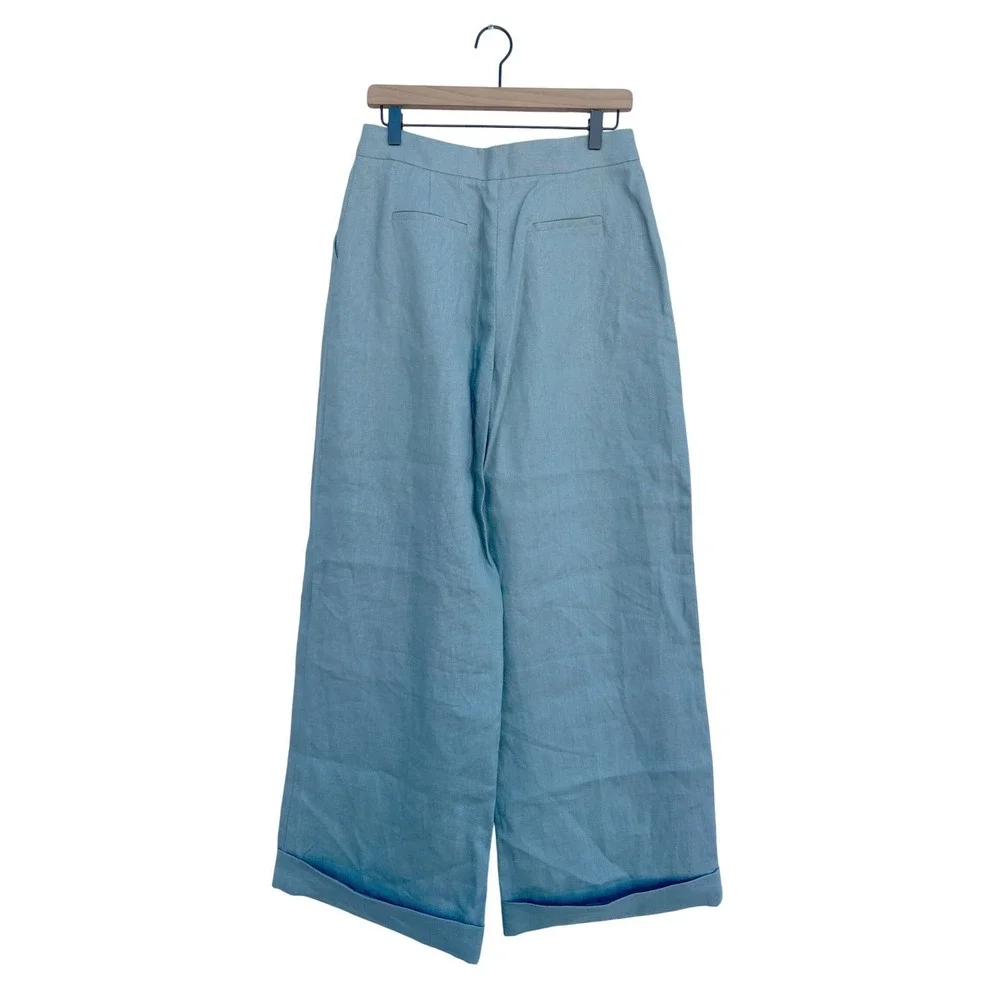 Dāl The Label Linen Wide Leg Pleated Sage Green High Rise Tailored Pants Sz‎ 8 - Picture 2 of 7